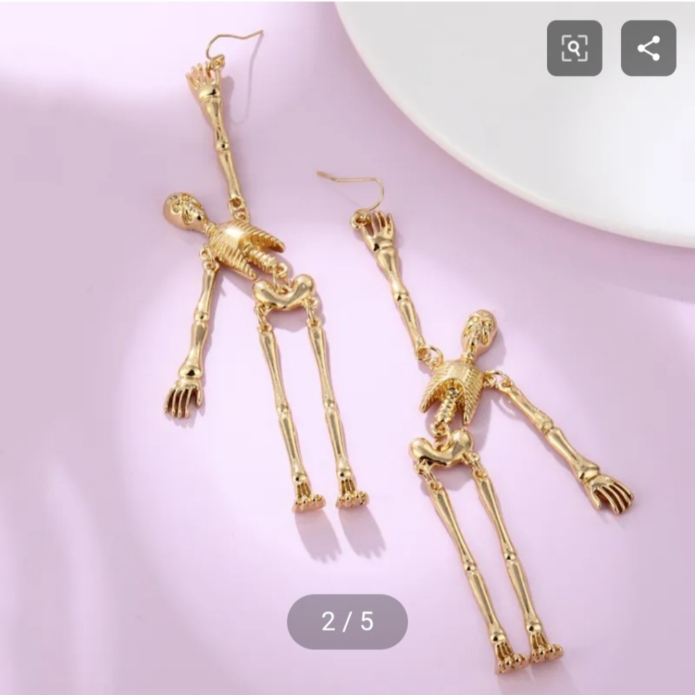 I'll Try & Restock Skeleton Earrings Gold Dangle Halloween - Picture 9 of 12